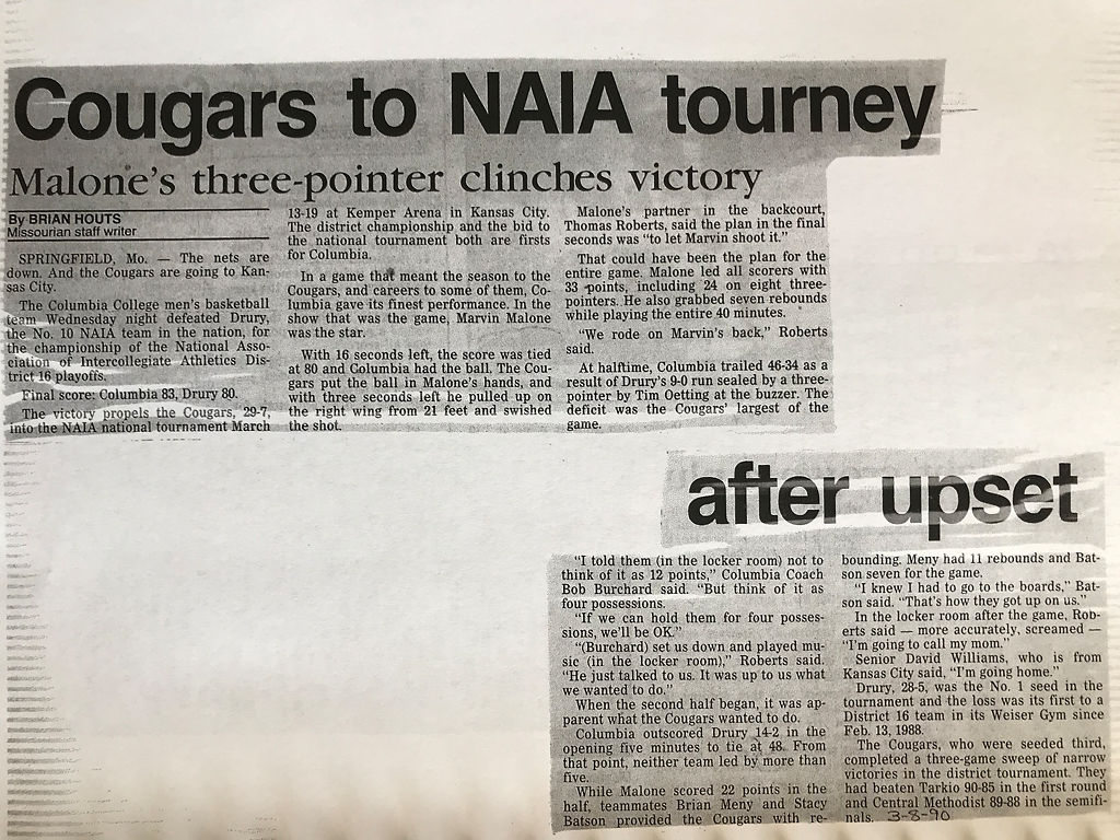 A newspaper clipping of a story written by the Missourian about the game